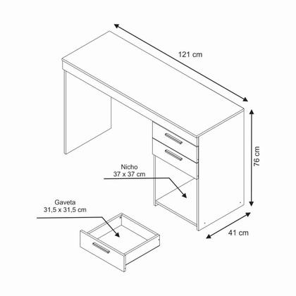 Imagem de Mesa Para Computador Escrivaninha Home Office Estudos 2 Gavetas 1 Nicho Escritório Quarto Branca