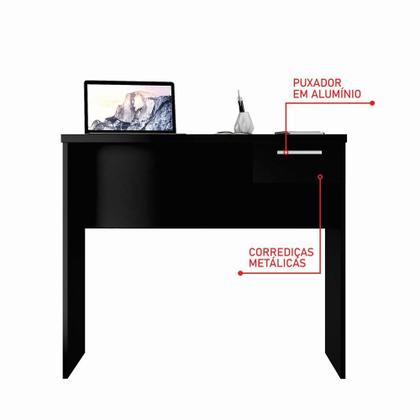 Imagem de Mesa Para Computador Escrivaninha Home Office Estudos Pequena 1 Gaveta Escritório Quarto Preta