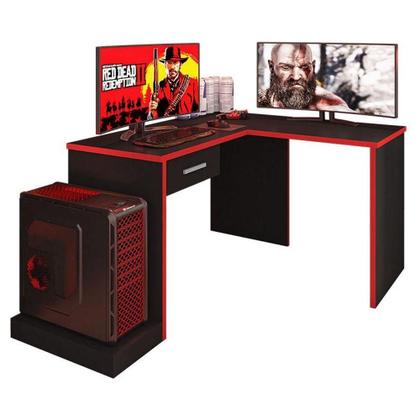 Imagem de Mesa Para Computador Gamer Ambiente Drx 9000 Com Extensora Preto Trama Vermelho - Móveis Leão