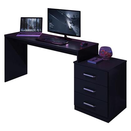 Imagem de Mesa para Computador Gamer DRX 5000 e Livreiro Office com Portas Pequenas Preto Trama - Móveis Leão