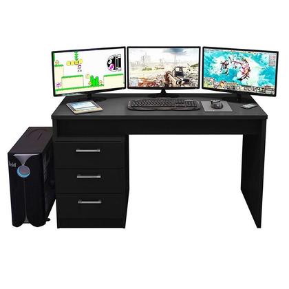 Imagem de Mesa para Computador Gamer DRX 5000 e Livreiro Office com Portas Pequenas Preto Trama - Móveis Leão