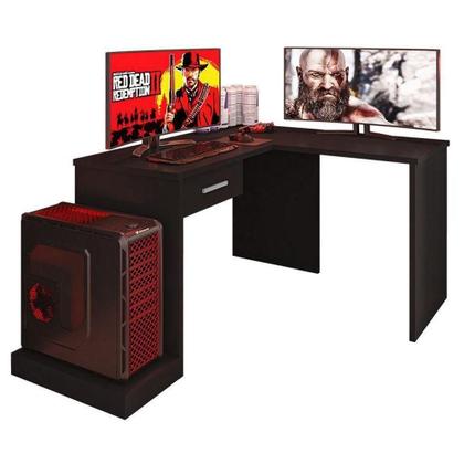 Imagem de Mesa Para Computador Gamer Drx 9000 Com Extensora E Livreiro Office Com Portas Pequenas Preto Trama - Móveis Leão