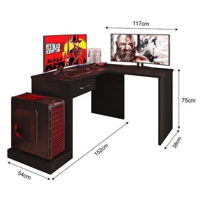 Imagem de Mesa Para Computador Gamer Drx 9000 Com Extensora Preto Trama - Móveis Leão