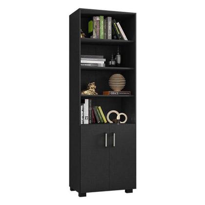 Imagem de Mesa Para Computador Gamer Drx 9000 E Livreiro Office Com Portas Pequenas Preto Trama - Móveis Leão