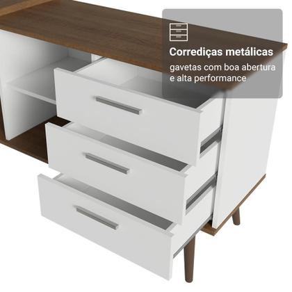 Imagem de Mesa para Computador Gamer em L 3 Gavetas Branco/Rustic Lisboa Madesa
