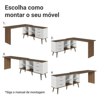 Imagem de Mesa para Computador Gamer em L 3 Gavetas Branco/Rustic Lisboa Madesa
