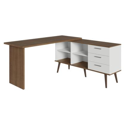 Imagem de Mesa para Computador Gamer em L 3 Gavetas Branco/Rustic Lisboa Madesa