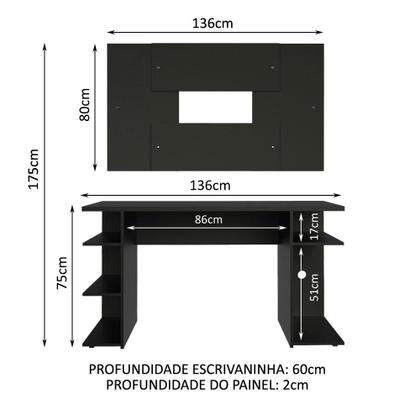 Imagem de Mesa para Computador Gamer Madesa 9409 e Painel para TV até 58 Polegadas - Preto