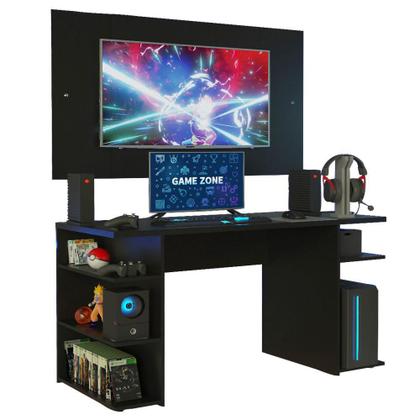 Imagem de Mesa para Computador Gamer Madesa 9409 e Painel para TV até 58 Polegadas - Preto