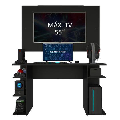 Imagem de Mesa para Computador Gamer Madesa 9409 e Painel para TV até 58 Polegadas - Preto