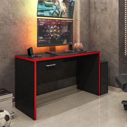 Imagem de Mesa Para Computador Gamer New Drx 9000 Preto Trama Vermelho - Móveis Leão