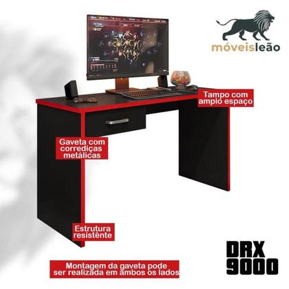 Imagem de Mesa Para Computador Gamer New Drx 9000 Preto Trama Vermelho - Móveis Leão