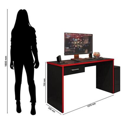 Imagem de Mesa Para Computador Gamer New Drx 9000 Preto Trama Vermelho - Móveis Leão