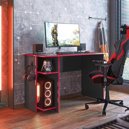 Imagem de Mesa para Computador Gamer Preto Fosco/Vermelho - Fdecor
