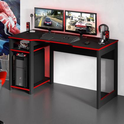Imagem de Mesa Para Computador Gamer Streamer 2 Prateleiras Preto/Vermelho - FdECOR