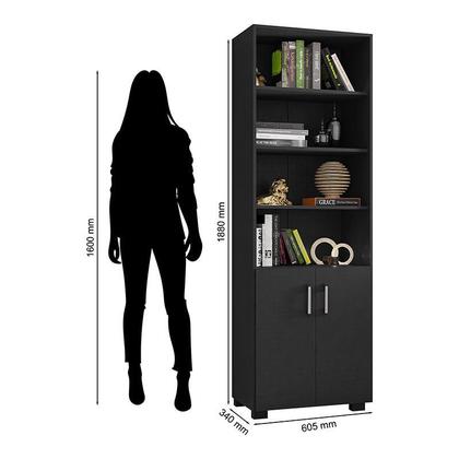 Imagem de Mesa para Computador Gávea com Gaveta e Livreiro Office com Portas Pequenas Preto Trama - Móveis Leão