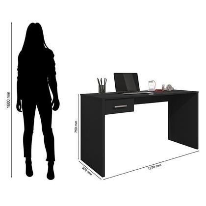 Imagem de Mesa para Computador Gávea com Gaveta e Livreiro Office Preto Trama - Móveis Leão