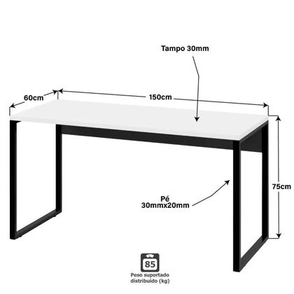 Imagem de Mesa para Computador Reforçada Estilo Industrial 150cm x 60cm Mdf Escrivaninha