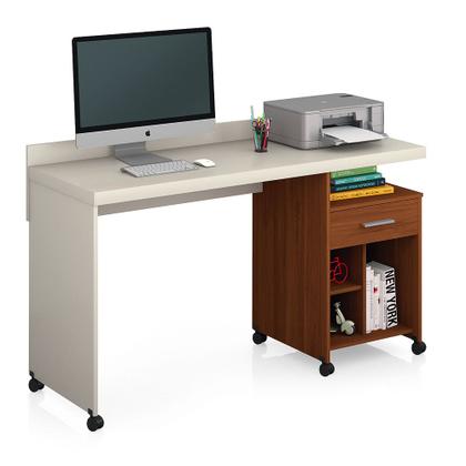 Imagem de Mesa para Computador Slim 1 Gaveta com Rodízio Off White/Freijó - Giga Móveis