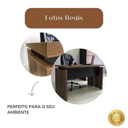 Imagem de Mesa para Diretor em Tamburato 1250 com Suspensas com Chave Organizador 2 Gavetas 100% MDF 125,3cm Nogal e Preto Marrom Artany