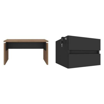 Imagem de Mesa para Diretor em Tamburato 1250 com Suspensas com Chave Organizador 2 Gavetas 100% MDF 125,3cm Nogal e Preto Marrom Artany
