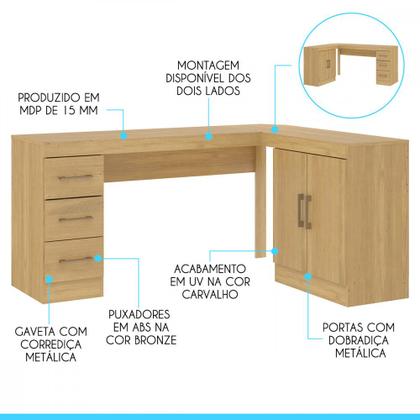 Imagem de Mesa para Escritório 120/156x75cm Carvalho 0714
