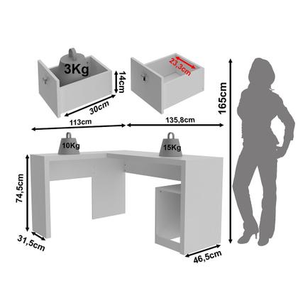 Imagem de Mesa para Escritório 138,5cm Formato em L com 2 Gavetas MDP Branco Tecnomobili