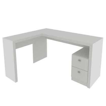 Imagem de Mesa para Escritório 138,5cm Formato em L com 2 Gavetas MDP Branco Tecnomobili