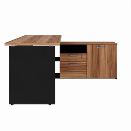 Imagem de Mesa para Escritório 2 Gavetas 1 Porta Yaris Marrom e Preto Web Office