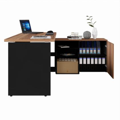 Imagem de Mesa para Escritório 2 Gavetas 1 Porta Yaris Marrom e Preto Web Office