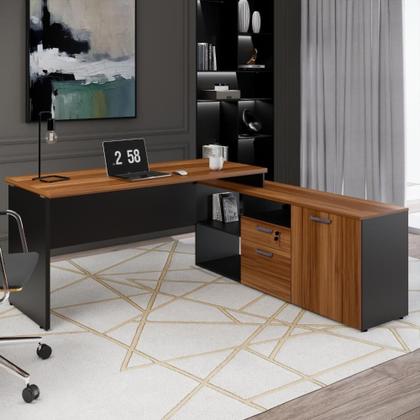 Imagem de Mesa para Escritório 2 Gavetas 1 Porta Yaris Marrom e Preto Web Office
