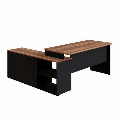 Imagem de Mesa para Escritório 2 Gavetas 1 Porta Yaris Marrom e Preto Web Office