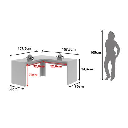 Imagem de Mesa para Escritório Angular em L 157,3cm MDP Branco Acabamento Pintura UV Tecnomobili
