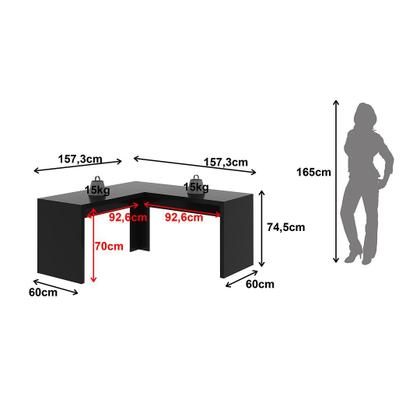 Imagem de Mesa para Escritório Angular em L 157,3cm MDP Preto Acabamento Pintura UV Tecnomobili