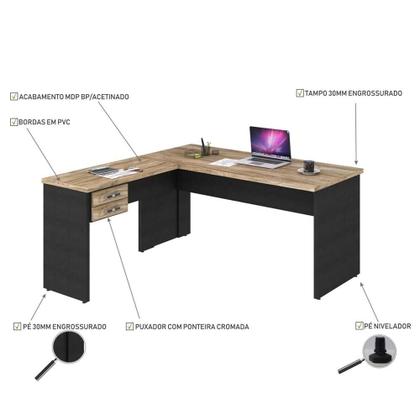 Imagem de Mesa Para Escritório Em L 1,60x1,60m Tampo E Pés 30mm C/gav.