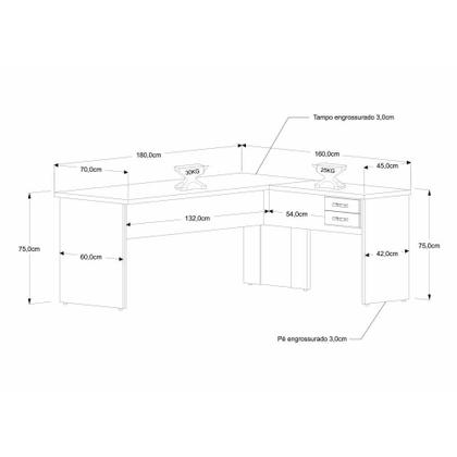 Imagem de Mesa Para Escritório Em L 1,80x1,60m Tampo E Pés 30mm C/gav.