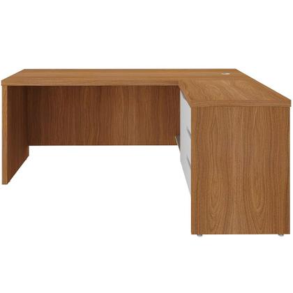 Imagem de Mesa Para Escritório em L 180x190cm 2 Portas e 3 Gavetas Unik A02 Freijó Branco - Lyam Decor