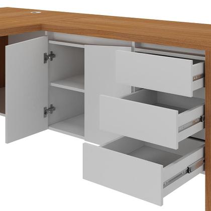 Imagem de Mesa Para Escritório em L 180x190cm 2 Portas e 3 Gavetas Unik A02 Freijó Branco - Lyam Decor