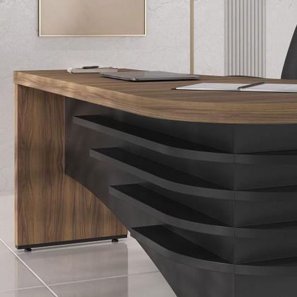 Imagem de Mesa Para Escritório Em L Diretor Lado Esquerdo Nogal/preto