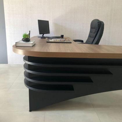 Imagem de Mesa Para Escritório Em L Diretor Lado Esquerdo Nogal/preto