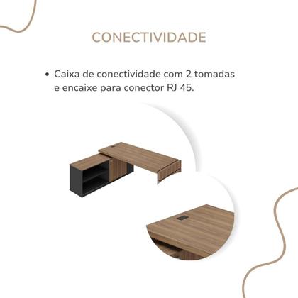 Imagem de Mesa Para Escritorio Em L Estação Diretoria Tamburato C/Conect Cor Nogal com Preto