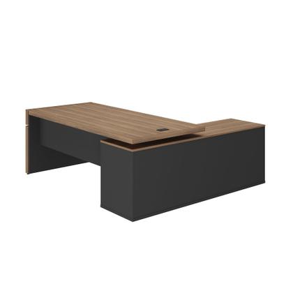 Imagem de Mesa Para Escritorio Em L Estação Diretoria Tamburato C/Conect Cor Nogal com Preto