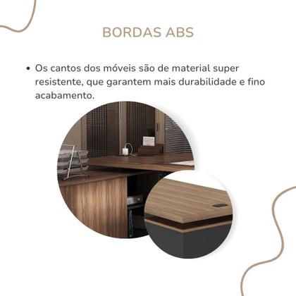 Imagem de Mesa Para Escritorio Em L Estação Diretoria Tamburato C/Conect Cor Nogal com Preto