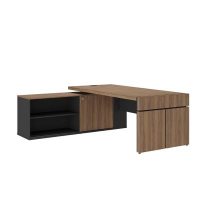 Imagem de Mesa Para Escritorio Em L Estação Diretoria Tamburato C/Conect Cor Nogal com Preto