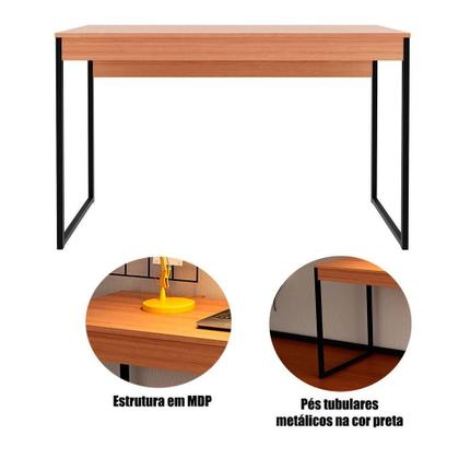 Imagem de Mesa Para Escritório Escrivaninha Estilo Industrial Amêndoa/preto