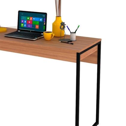 Imagem de Mesa Para Escritório Escrivaninha Estilo Industrial Amêndoa/preto