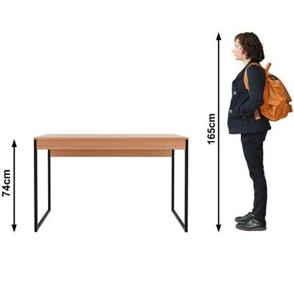 Imagem de Mesa Para Escritório Escrivaninha Estilo Industrial Amêndoa/preto