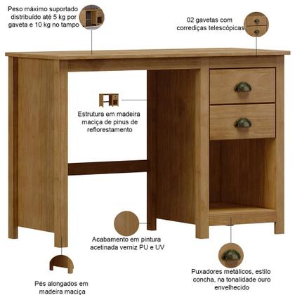 Imagem de Mesa Para Escritório Escrivaninha Home Office 2 Gavetas Mazzaro F06 Freijó - Lyam Decor