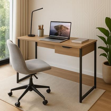 Imagem de Mesa Para Escritório Escrivaninha Moderna Pés Metal Industrial 1 Gaveta