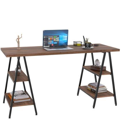 Imagem de Mesa Para Escritório Estilo Industrial Cavalete Form C01 150cm Nogal - Lyam Decor